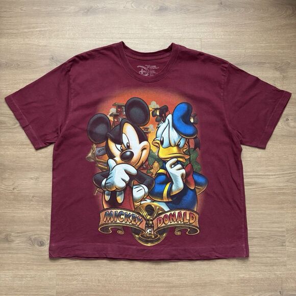 Mickey Mouse and Donald Duck T-Shirt XXL Disney Store Studio Collection Maroon - Picture 7 of 7